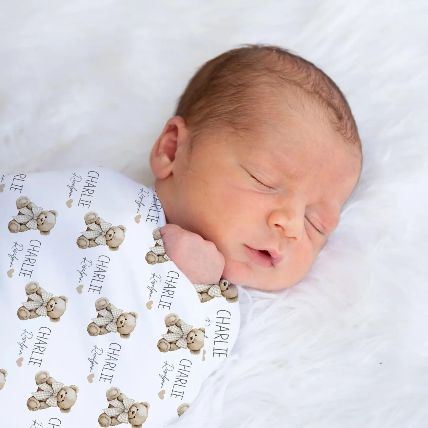 Personalized Name Teddy Bear Swaddle Custom Name Baby Blanket Newborn Coming Home Gift for New Mom