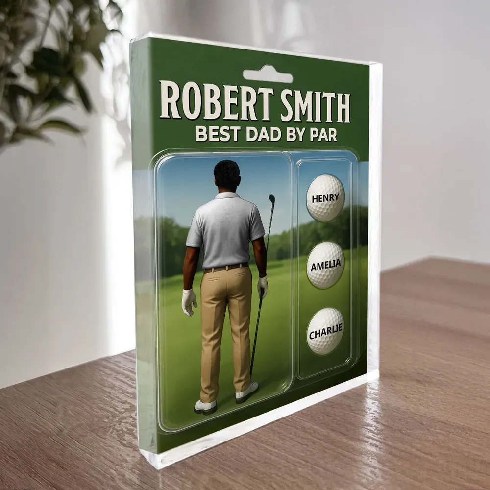 Personalized Acrylic Block Plaque “Best Dad by Par” Golf-Themed Gift with Custom Kids’ Names Perfect Father’s Day Gift for Golf-Loving Dads