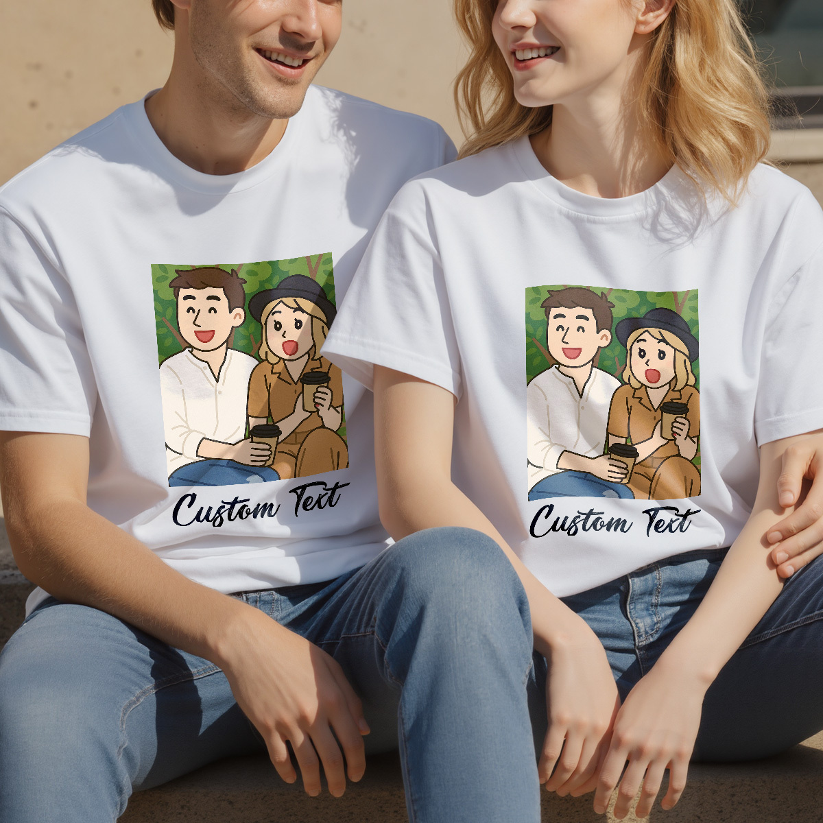 Personalized Anime Portrait Tshirt with Custom Text, Cartoon Style Drawing Shirt, Gift for Mom Dad Kids from Photo, Custom Gibli Art