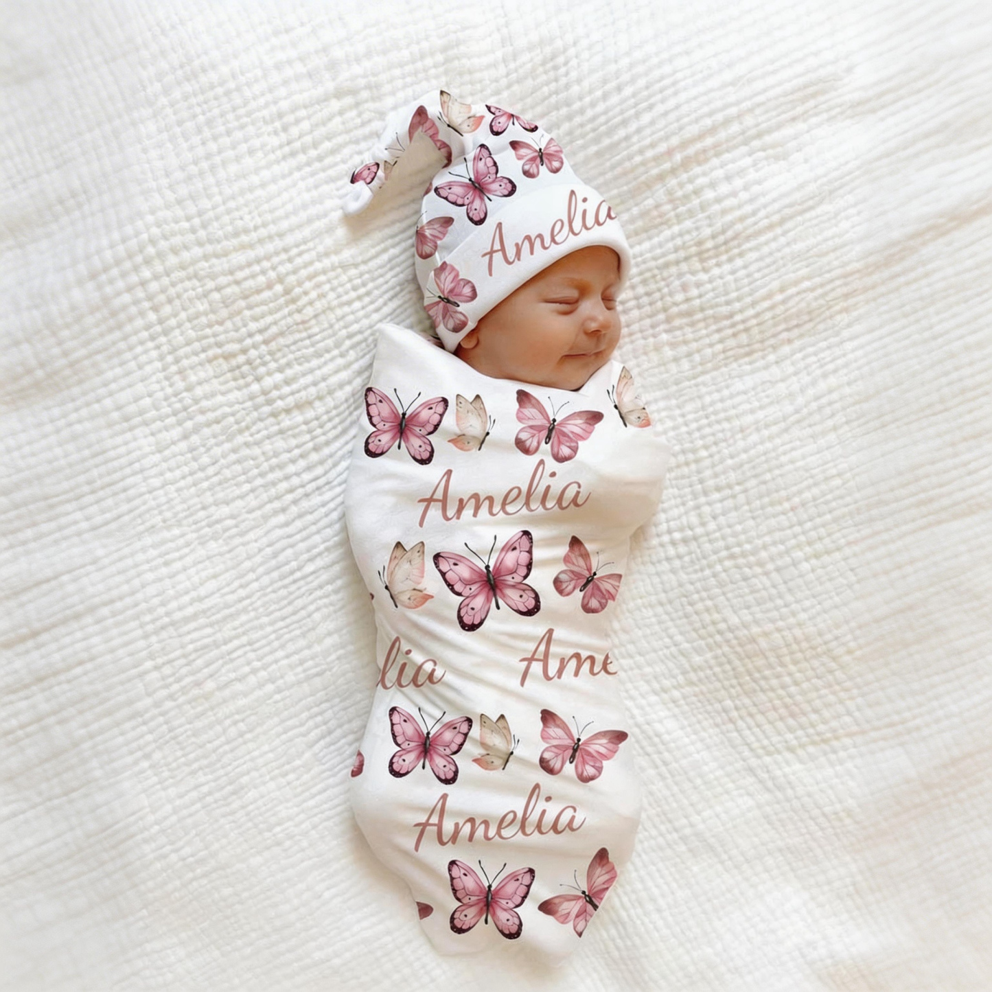 Personalized Name Butterfly Swaddle Custom Name Baby Blanket Pink Nursery Gift for New Mom