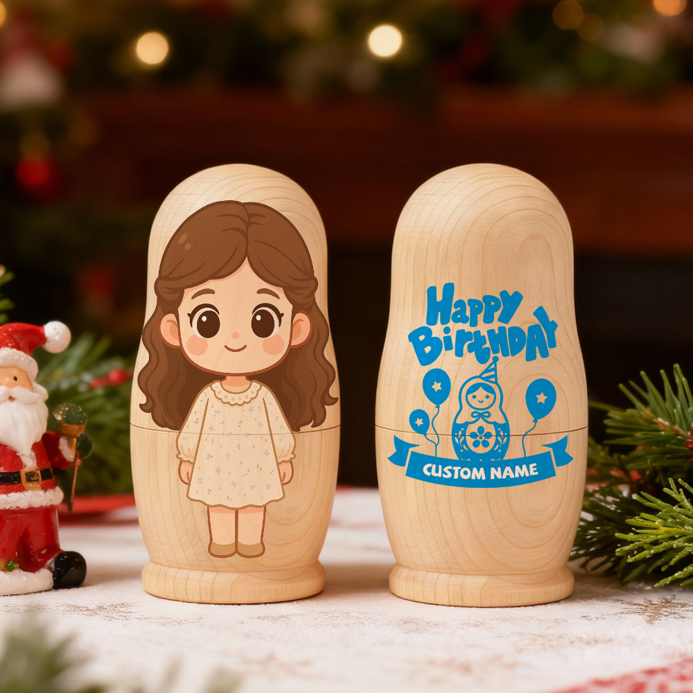 Personalized Portrait Nesting Doll with Text Custom Photo Family Portrait Cartoon Style Gift Photo Anniversary Gifts - aiprintlab