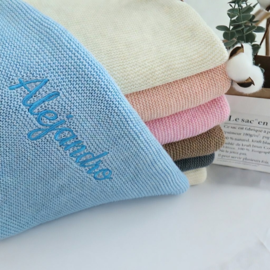 Personalized Embroidered Name Knitted Baby Blanket Custom Knitted Throw Blanket with Personalized Embroidery Embroidered Newborn Milestone Blanket
