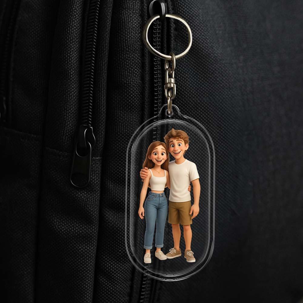 Custom Couple Keychain Personalized Acrylic Cartoon Keychain Photo Bag Charm Unique Keepsake Gift For Lover Anniversary Birthday Valentine's Day Holiday Gift