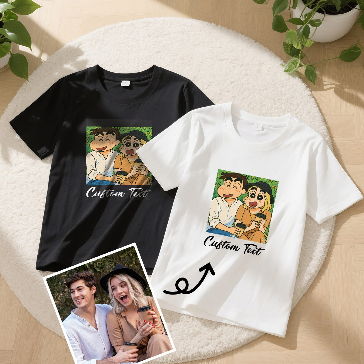 Personalized Anime Portrait Tshirt with Custom Text, Cartoon Style Drawing Shirt, Gift for Mom Dad Kids from Photo, Custom Gibli Art