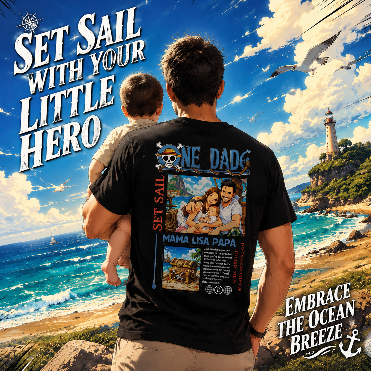 Personalized Family Photo Pirate Tee Custom Photo Anime T-Shirt Father's Day Gifts for Dad - aiprintlab