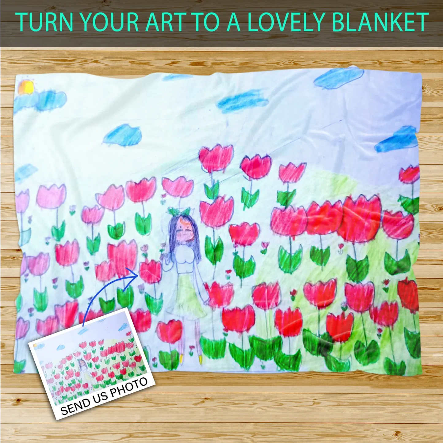 Personalized Kids Drawing Woven Blanket Custom Childrens Artwork Throw Unique Mothers Day Gift for Mom and Grandma