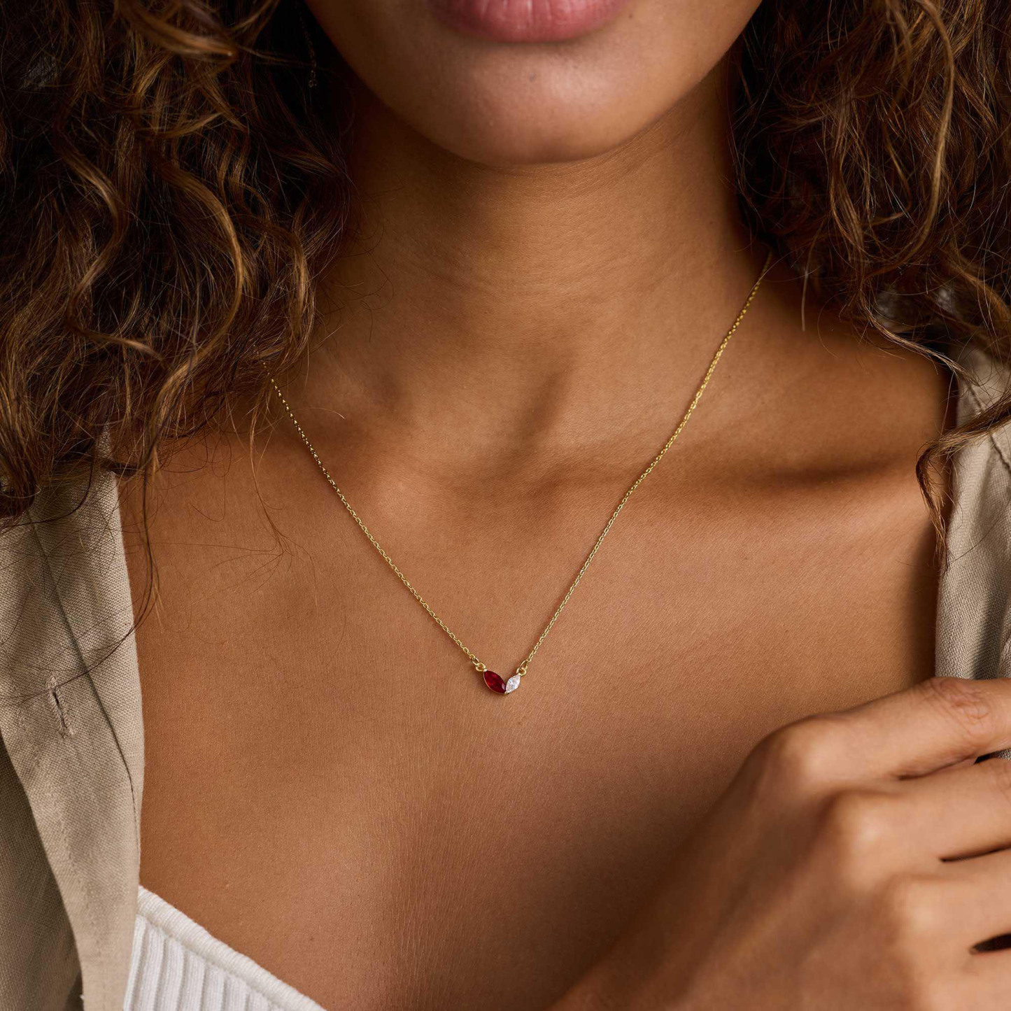 Custom Couple Birthstone Necklace for Women Personalized Family Gemstone Necklace with Marquise Stones Valentine's Day Gifts - aiprintlab