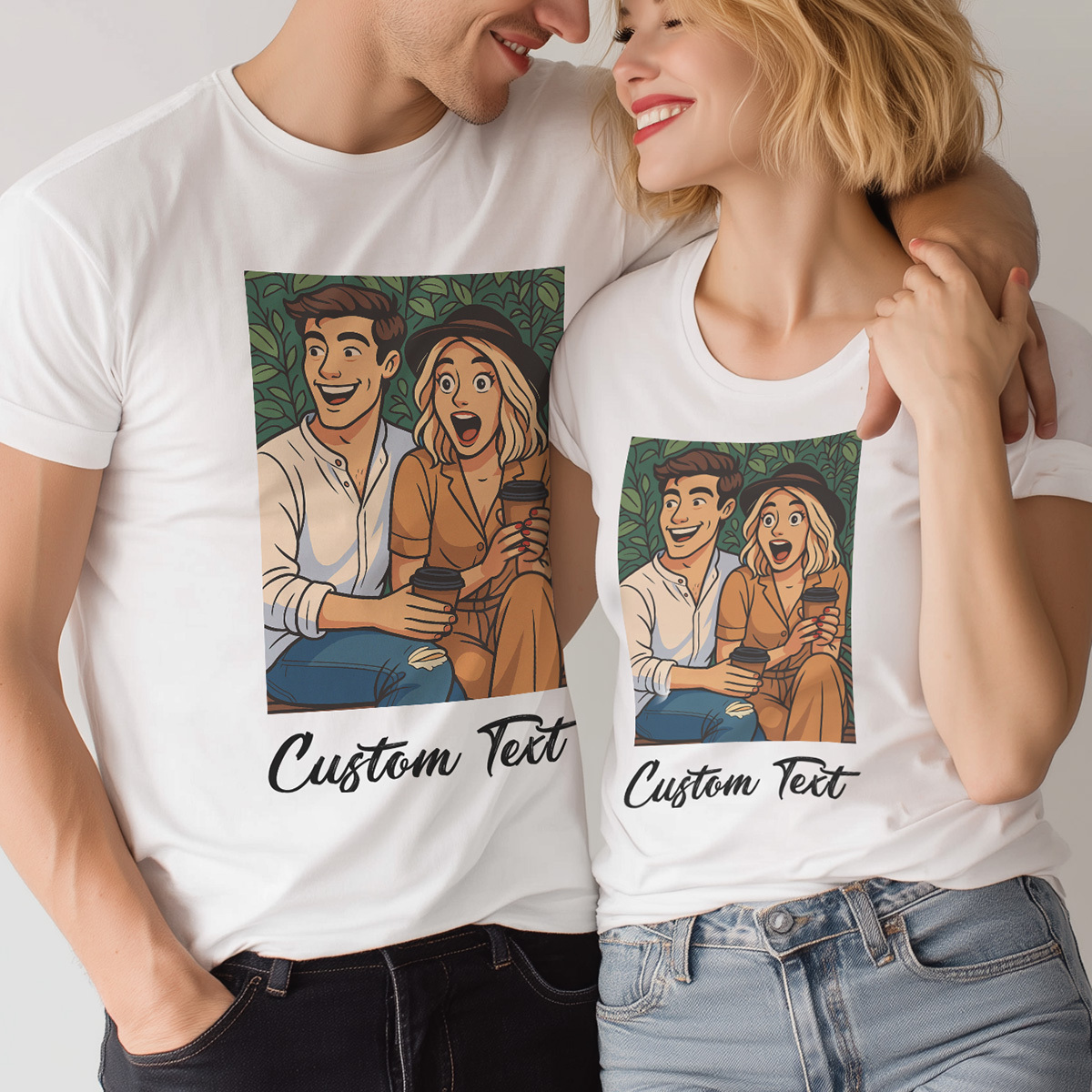 Personalized Anime Portrait Tshirt with Custom Text, Cartoon Style Drawing Shirt, Gift for Mom Dad Kids from Photo, Custom Gibli Art