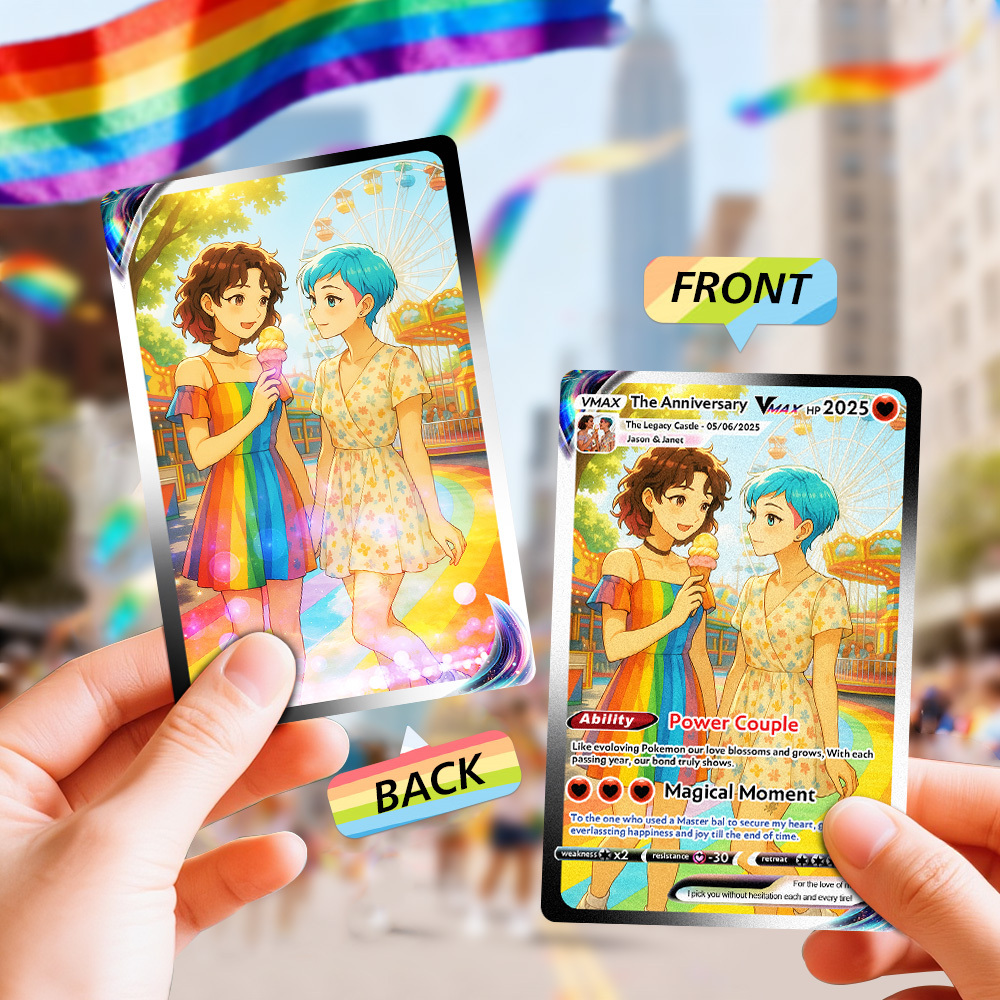 LGBT Couple Custom Trading Card Cartoon Art Style Collectible Personalized Christmas Gift for Him or Her - aiprintlab