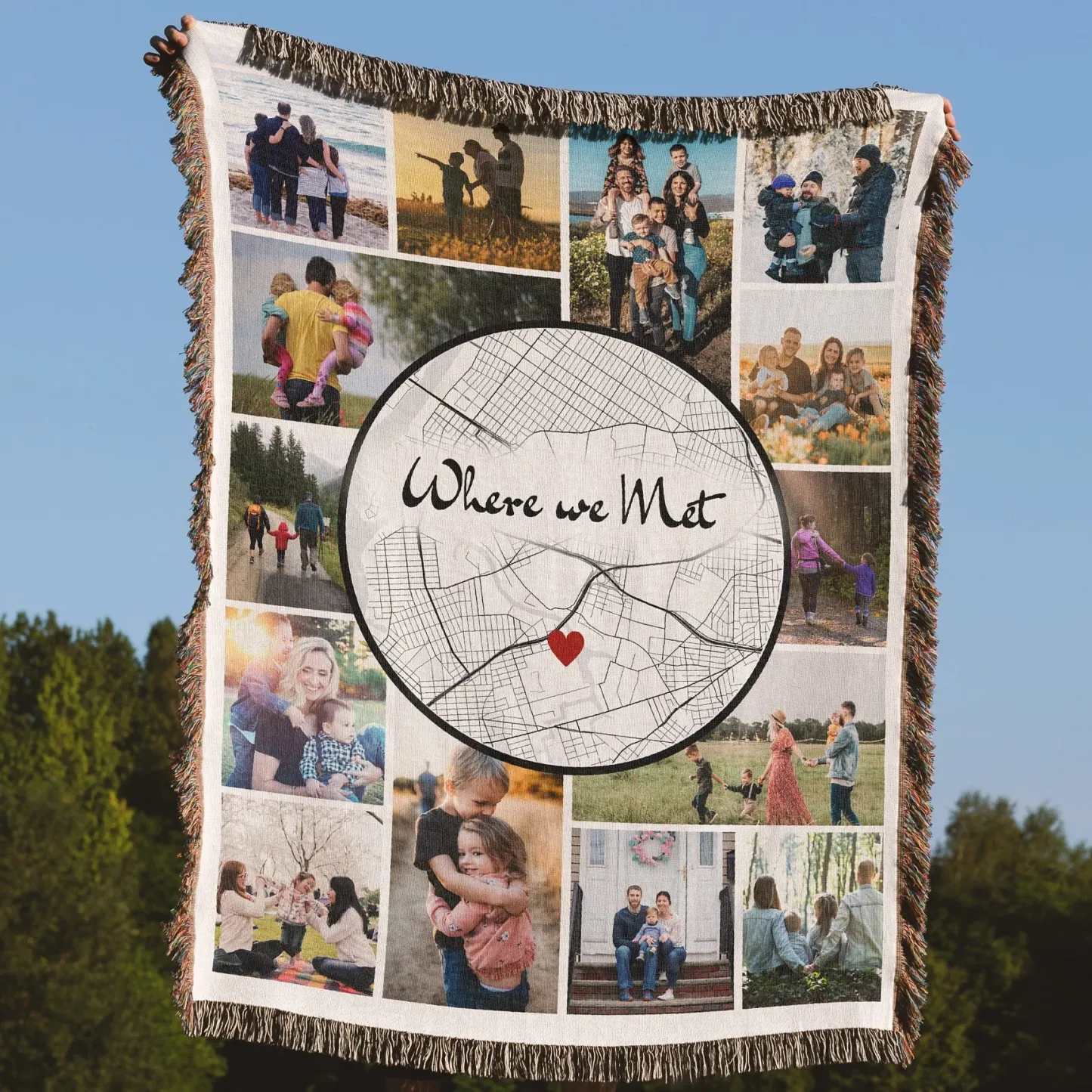 Personalized Where We Met Map Blanket with Multi-Photo Collage Custom Location Map Throw Blanket Our Story Began Here Blanket Anniversary Gifts