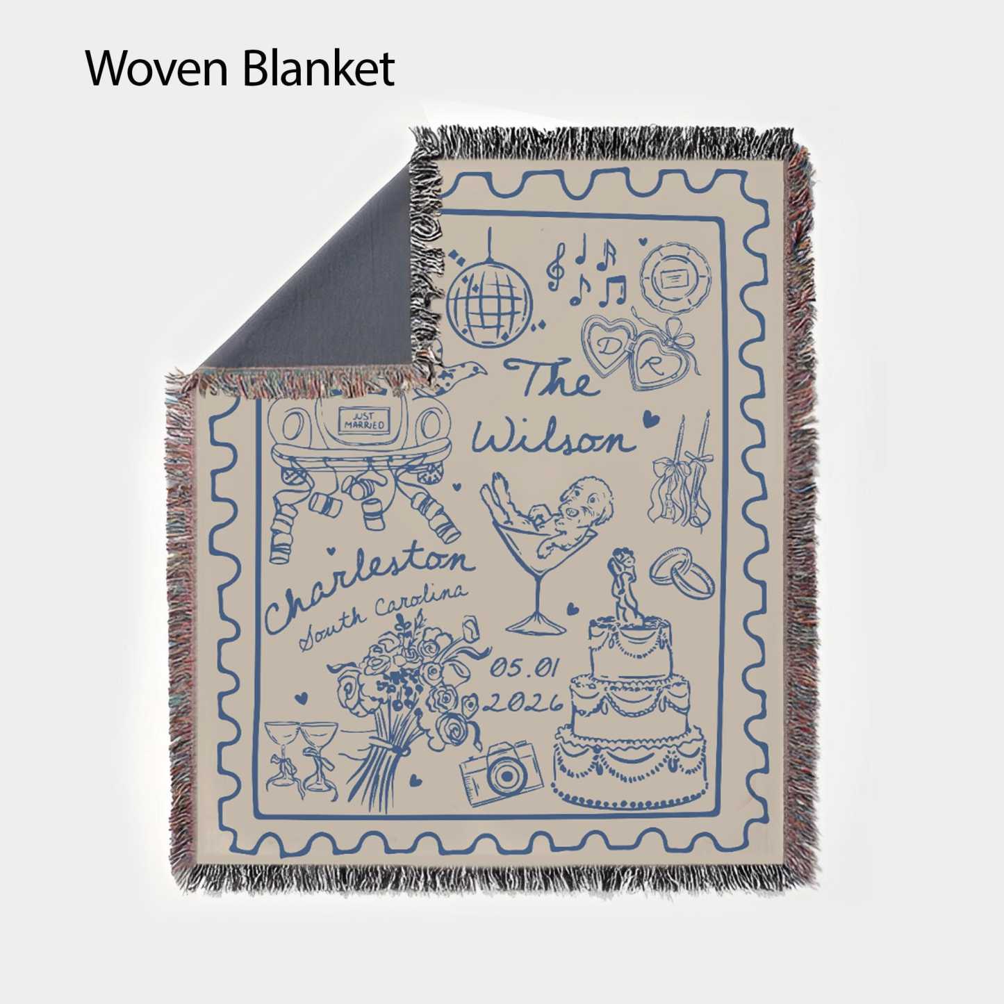 Personalized Wedding Woven Blanket Custom Name and Date Cotton Throw Blanket Just Married Woven Tapestry Blanket Anniversary Gift