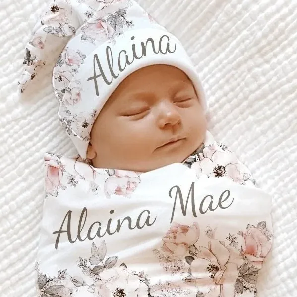 Personalized Name Floral Swaddle Custom Name Baby Blanket Newborn Coming Home Gift for Baby Girl