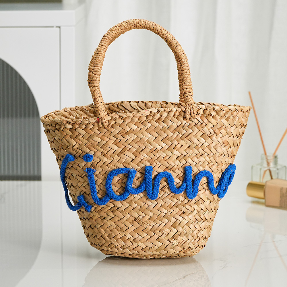 Personalized Embroidered Name Bags Straw Basket Bridal Shower Bags Customized Straw Bags Custom Beach Bag Straw Tote