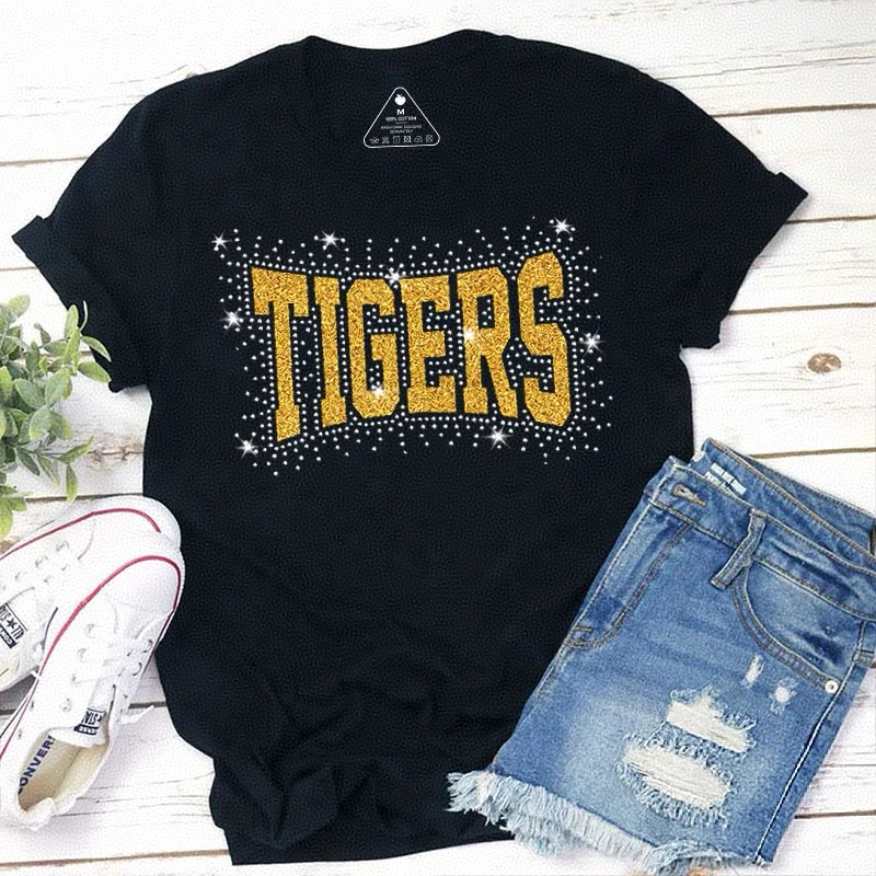 Personalized Mascot Faux Glitter Rhinestone Teacher T-Shirt