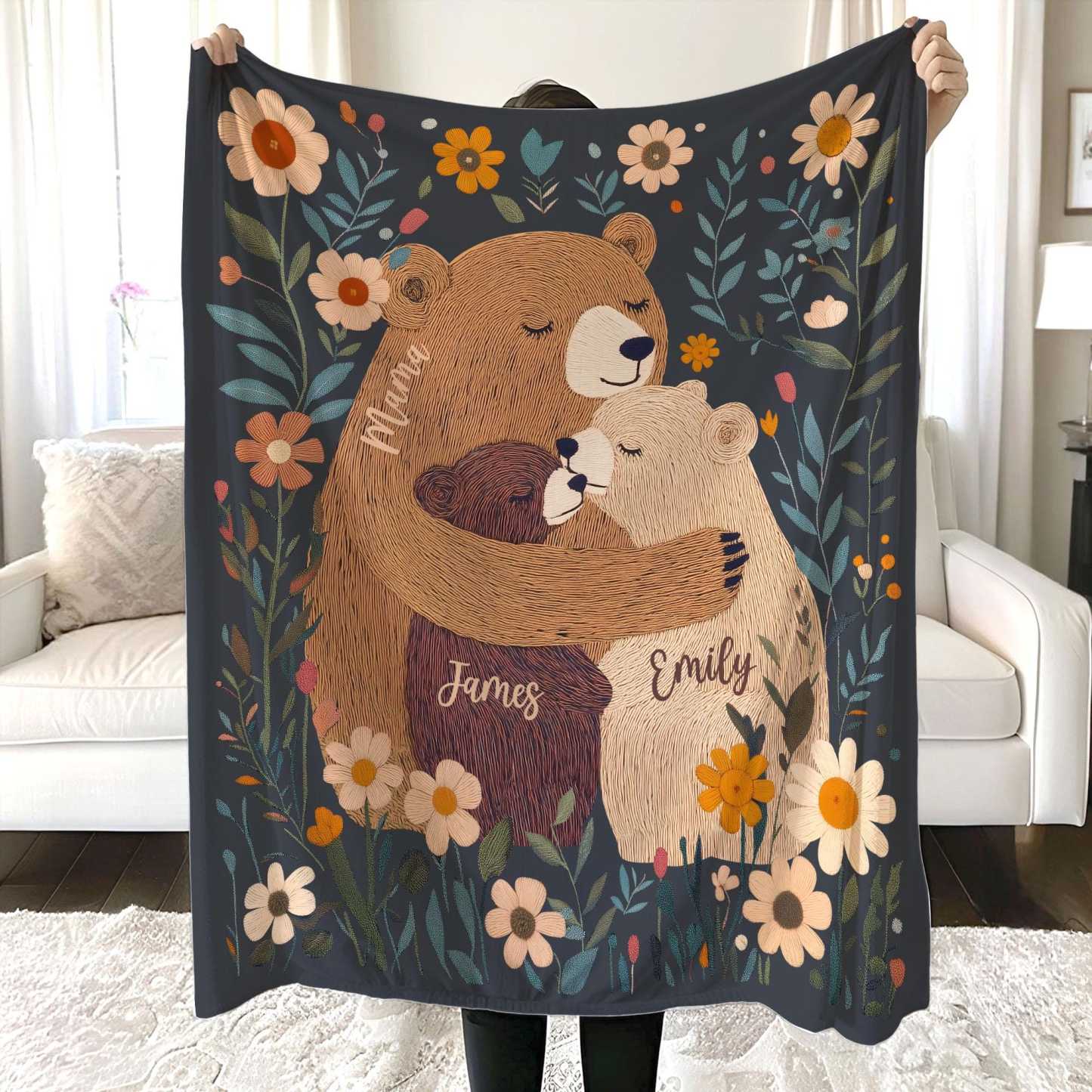 Personalized Mama Bear and Cubs  Blanket Custom Bear Family Blanket Mama Bear Throw Blanket Mother's Day Gift