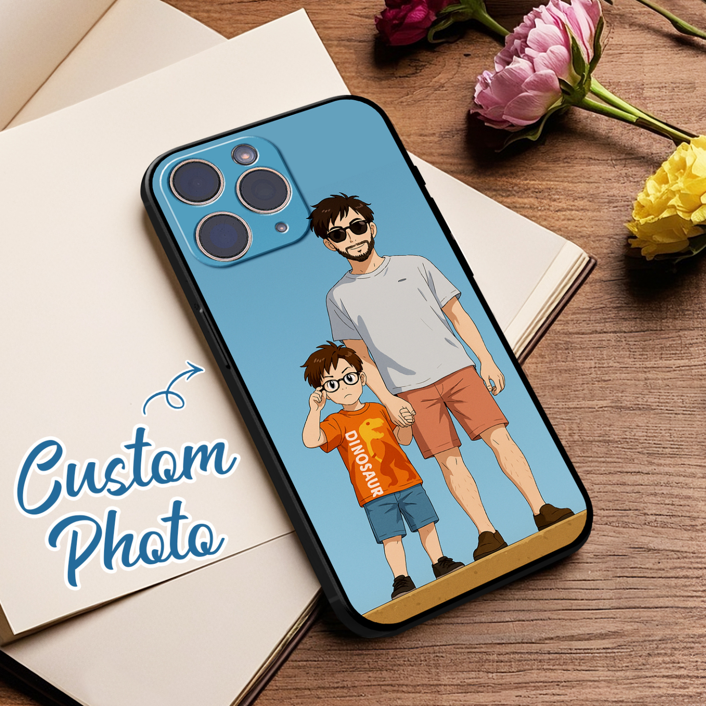 Personalized Anime Portrait Phone Case Cartoon Style Father's Day Gift
