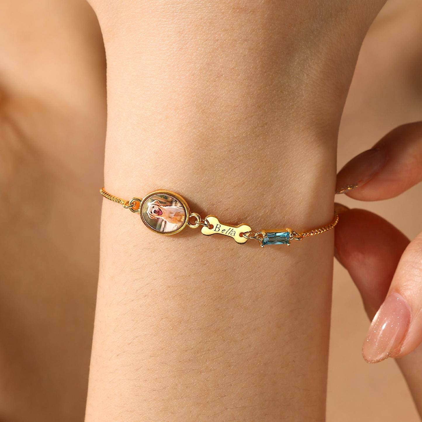 Personalized Pet Memorial Bracelet with Photo Custom Pet Paw Print and Name Memorial Bracelet Heartfelt Pet Memory Bracelet for Dog and Cat Lovers - aiprintlab