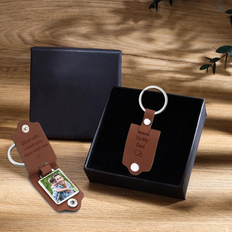 Personalized Picture Keychain for Dad, Fist Bump Custom Kids Name Keyring,Mens Leather Keychain, Anniversary Gifts for Him, Fathers Day Gift - aiprintlab
