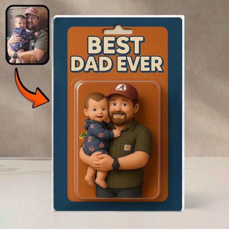 Personalized Father's Day Gift For Dad, Custom Photo Dad And Kids Action Figure Acrylic Block, Best Dad Ever Block Plaque, Gift For Husband