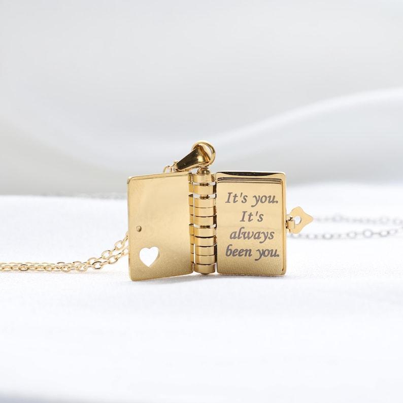 Personalized My Love Book Necklace Romantic Locket Pendant with Love Messages Inside, Adjustable Chain Jewelry Gift for Her, Valentine's or Birthday - aiprintlab