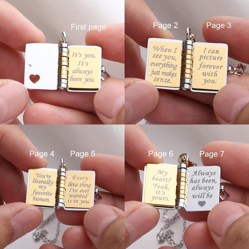 Personalized My Love Book Necklace Romantic Locket Pendant with Love Messages Inside, Adjustable Chain Jewelry Gift for Her, Valentine's or Birthday - aiprintlab