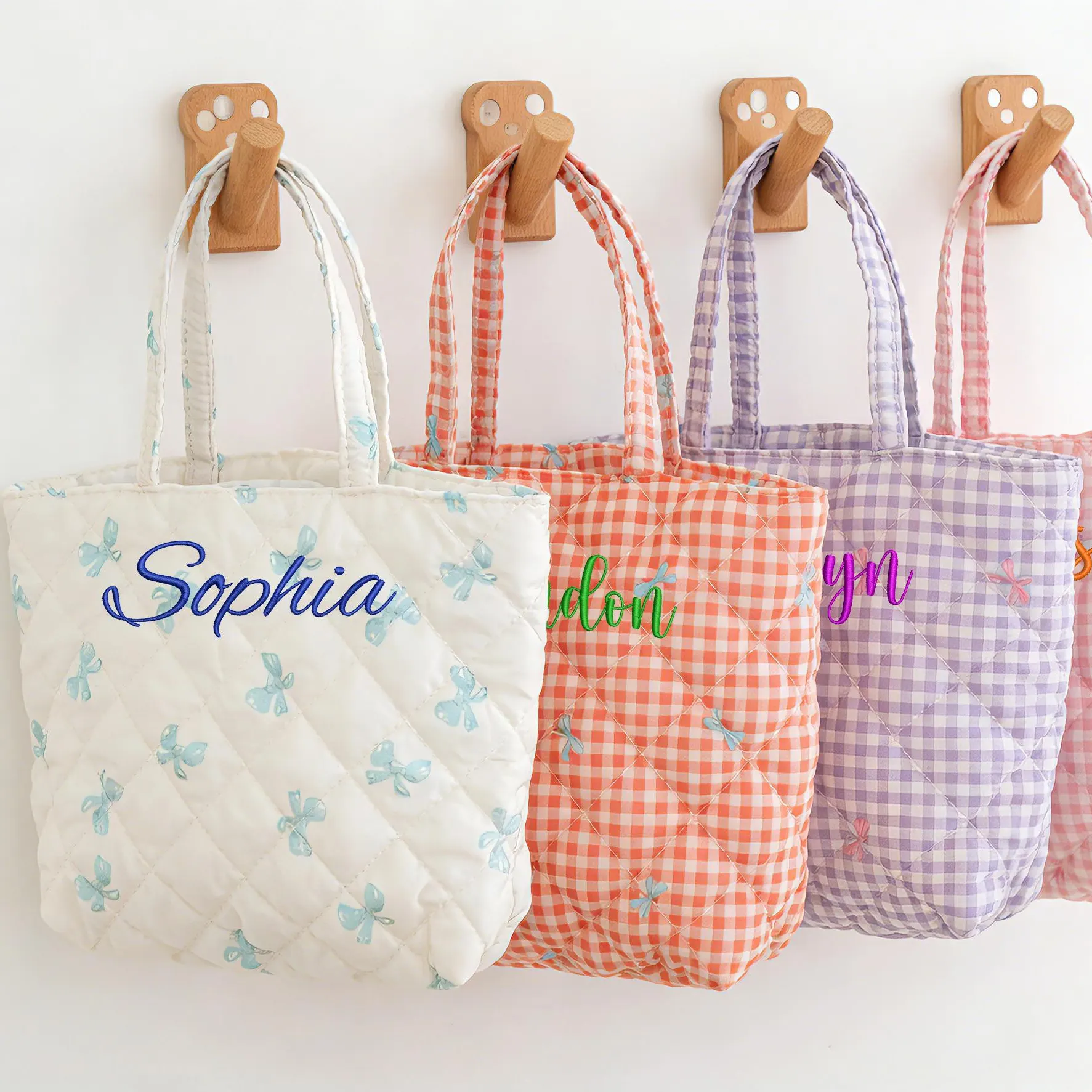 Personalized Name Block Print Tote Bag Custom Name Floral Carryall Handbag Summer Holiday Gift for Her