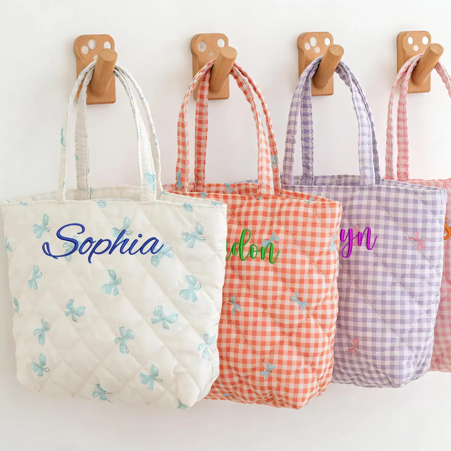 Personalized Name Block Print Tote Bag Custom Name Floral Carryall Handbag Summer Holiday Gift for Her