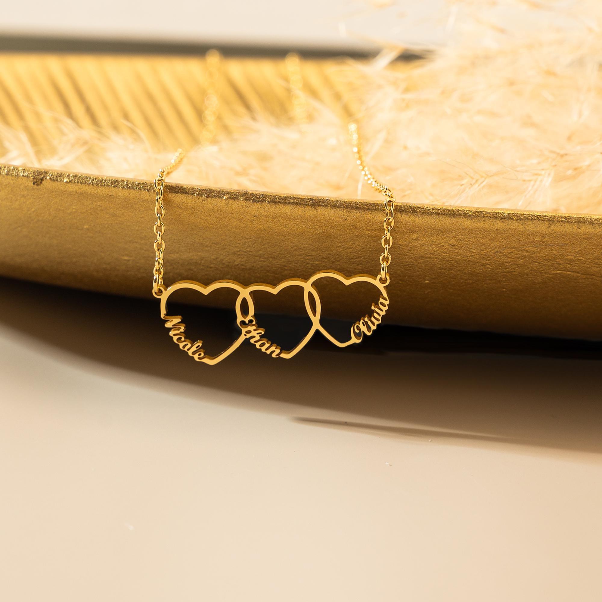 Custom Name Necklace with Heart Multiple Hearts Necklace Kids Names Jewelry for Mom Mothers Day Gift - aiprintlab