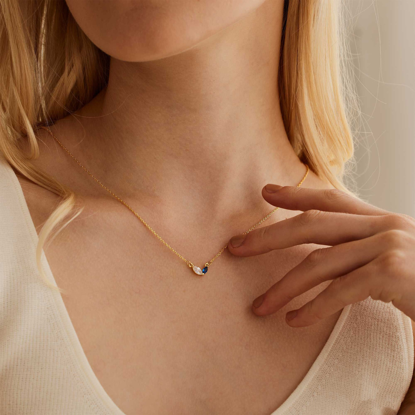 Custom Couple Birthstone Necklace for Women Personalized Family Gemstone Necklace with Marquise Stones Valentine's Day Gifts - aiprintlab