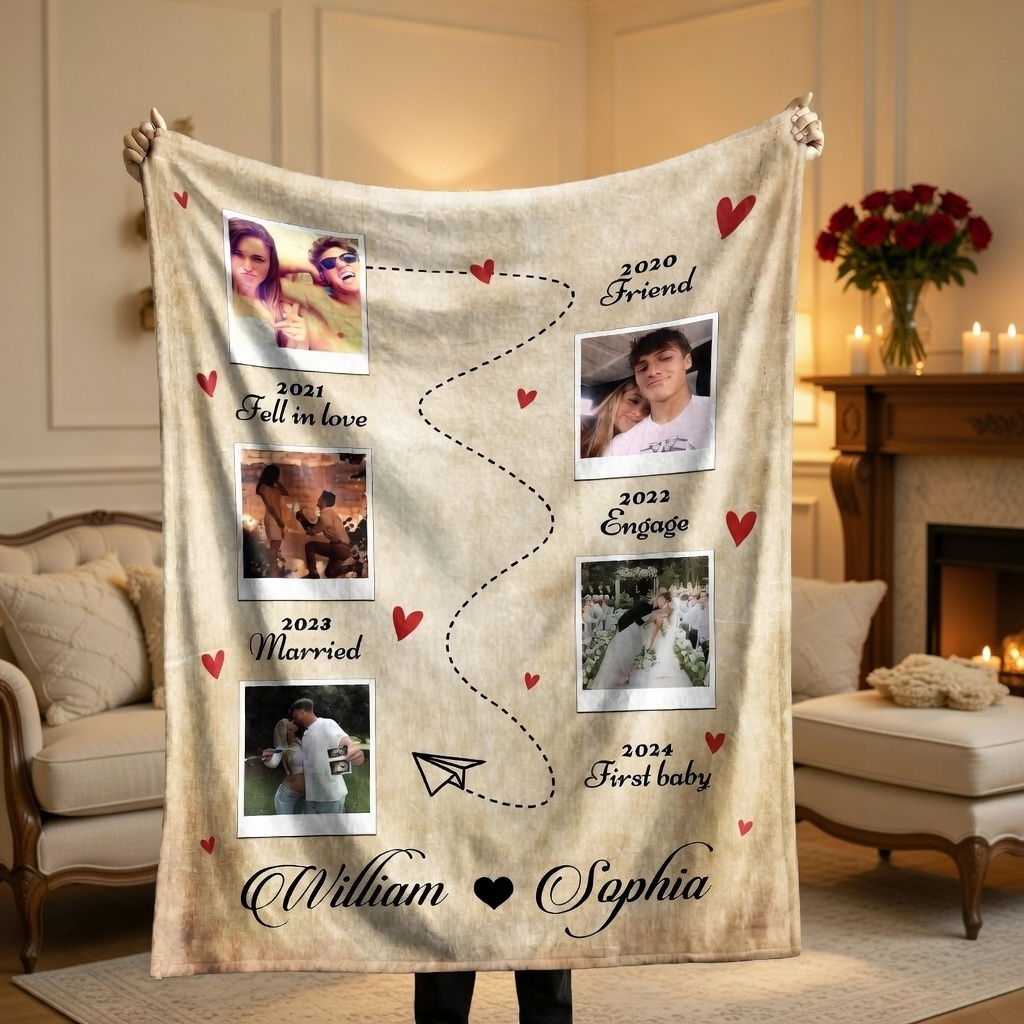 Personalized Love Story Timeline Throw Blanket Custom Relationship Milestone Blanket Mother's Day Gift