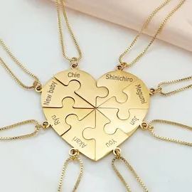 Personalized Friend Group Necklaces, Custom Name Engraved Puzzle Piece, Best Friend Gift - aiprintlab