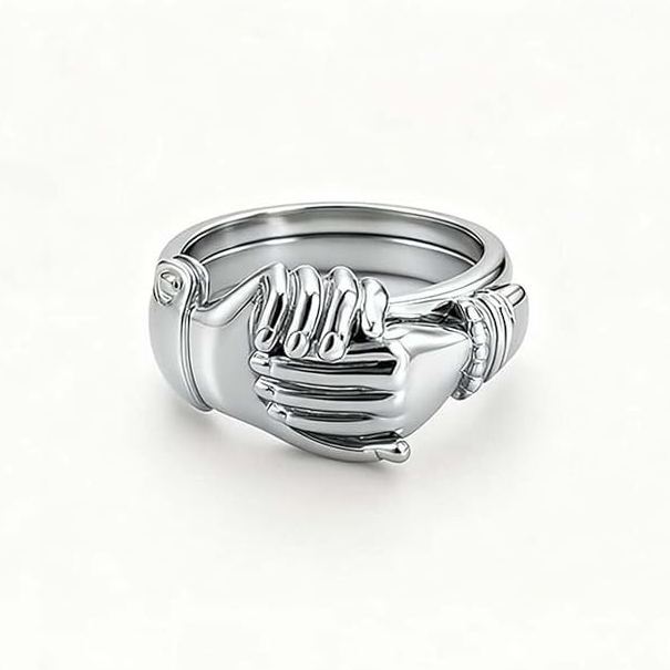 Open Hands Heart Ring Fede Gimmel Clasped Hands Ring Holding Hands Claddagh Band Hug Ring Bronze Couple Rings for Women - aiprintlab