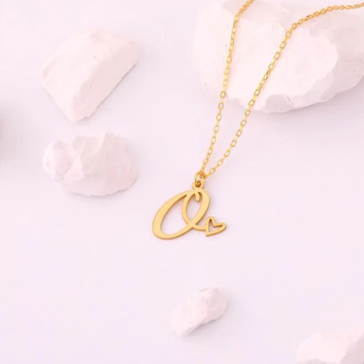 Custom Letter Necklace – Personalized Single Letter Pendant Simple Letter Necklace with Heart Accent  Gift For Women - aiprintlab