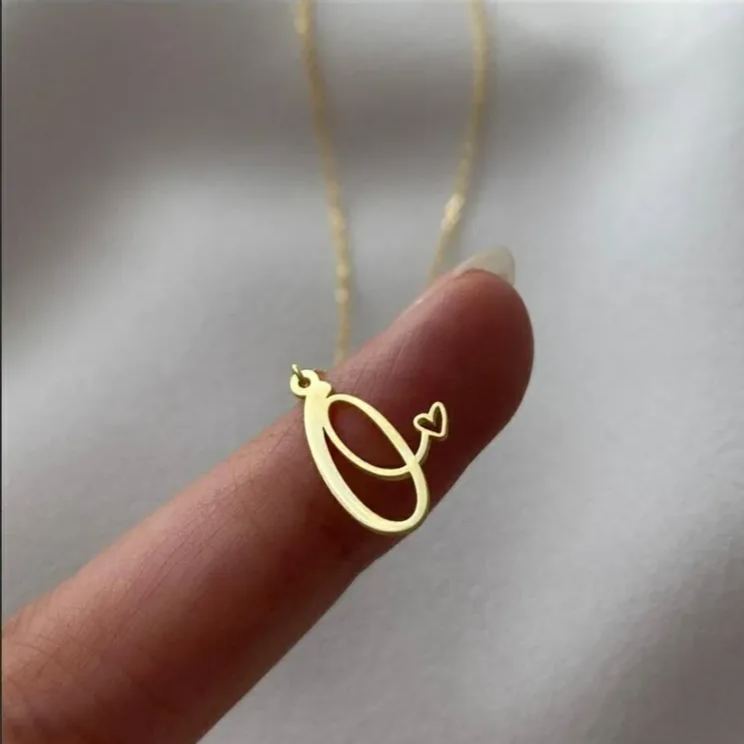 Custom Letter Necklace – Personalized Single Letter Pendant Simple Letter Necklace with Heart Accent  Gift For Women - aiprintlab
