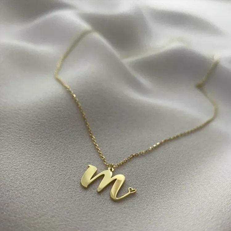 Custom Letter Necklace – Personalized Single Letter Pendant Simple Letter Necklace with Heart Accent  Gift For Women - aiprintlab