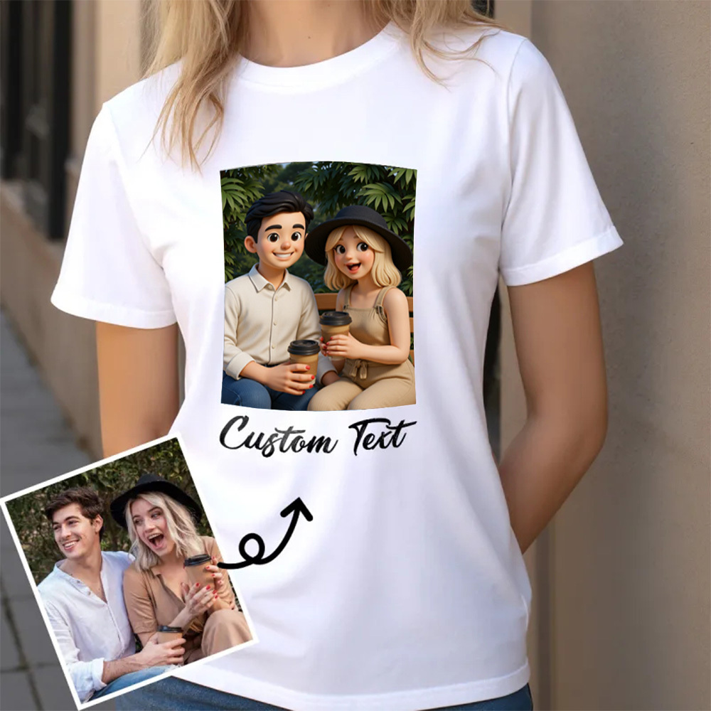 Custom Cartoon Style Photo T-Shirt Personalized Anime Portrait Tshirt with Custom Text 3D Cartoon Style