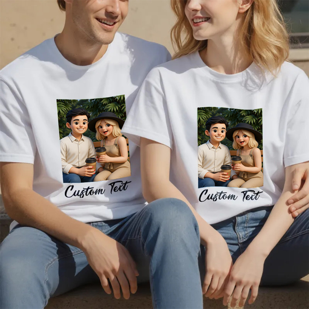 Custom Cartoon Style Photo T-Shirt Personalized Anime Portrait Tshirt with Custom Text 3D Cartoon Style