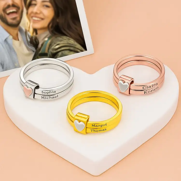 Personalized Sterling Silver Heart Name Stacking Ring Custom Engraved 2-7 Names Jewelry, Perfect Christmas, Valentine's & Birthday Gift for Mom Grandma