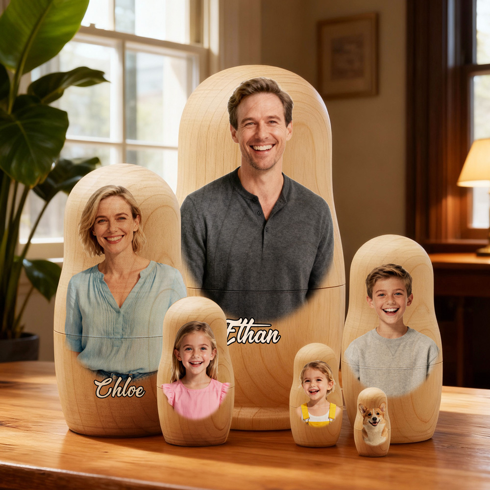 Personalized Photo Nesting Doll Custom Text Family Picture Matryoshka Keepsake Gift for Christmas and Home Decor - aiprintlab