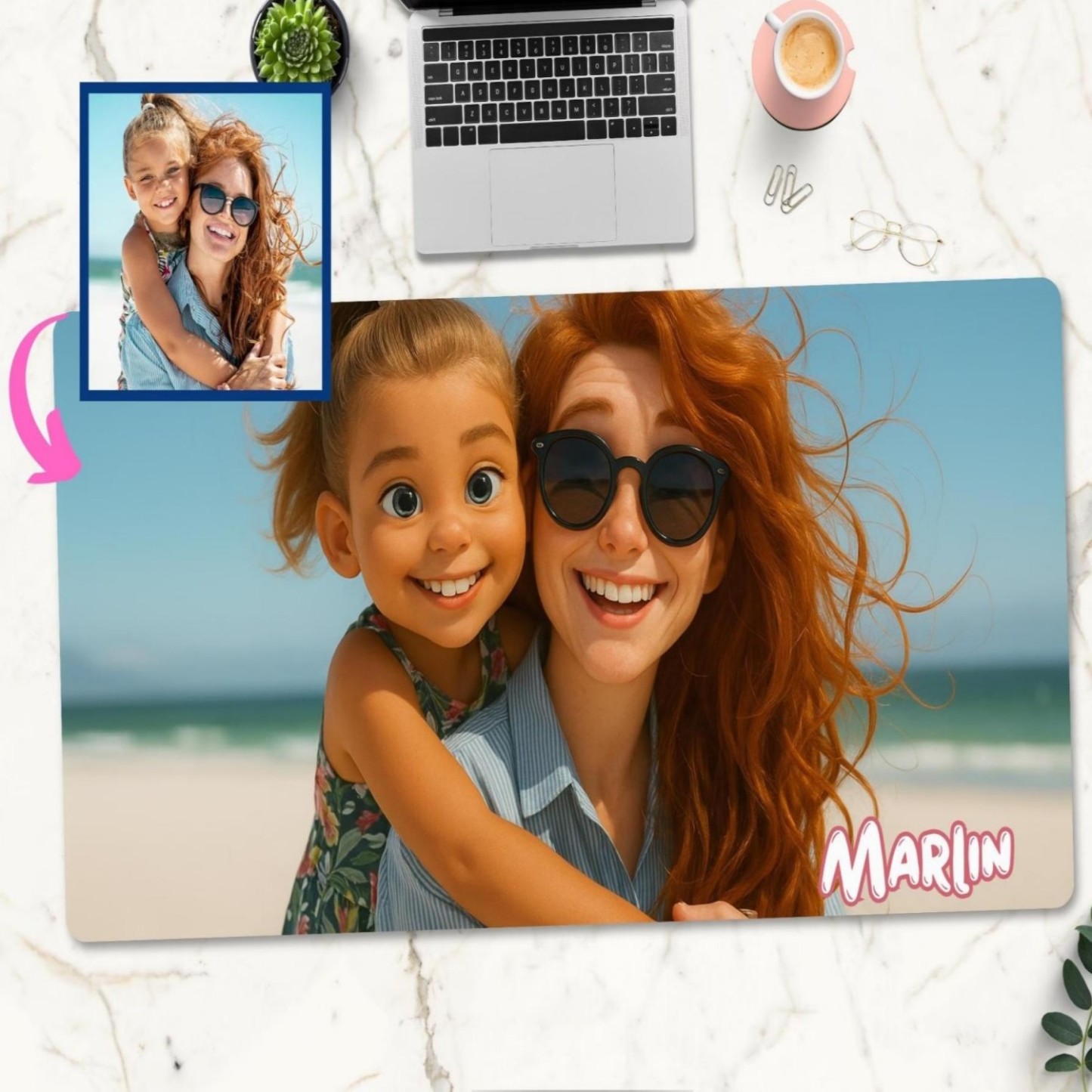 Custom Photo Desk Mat 3D Potrait Photo Mousepad Workspace Decor, Office Desk Pad, Cute Cubicle Accessory