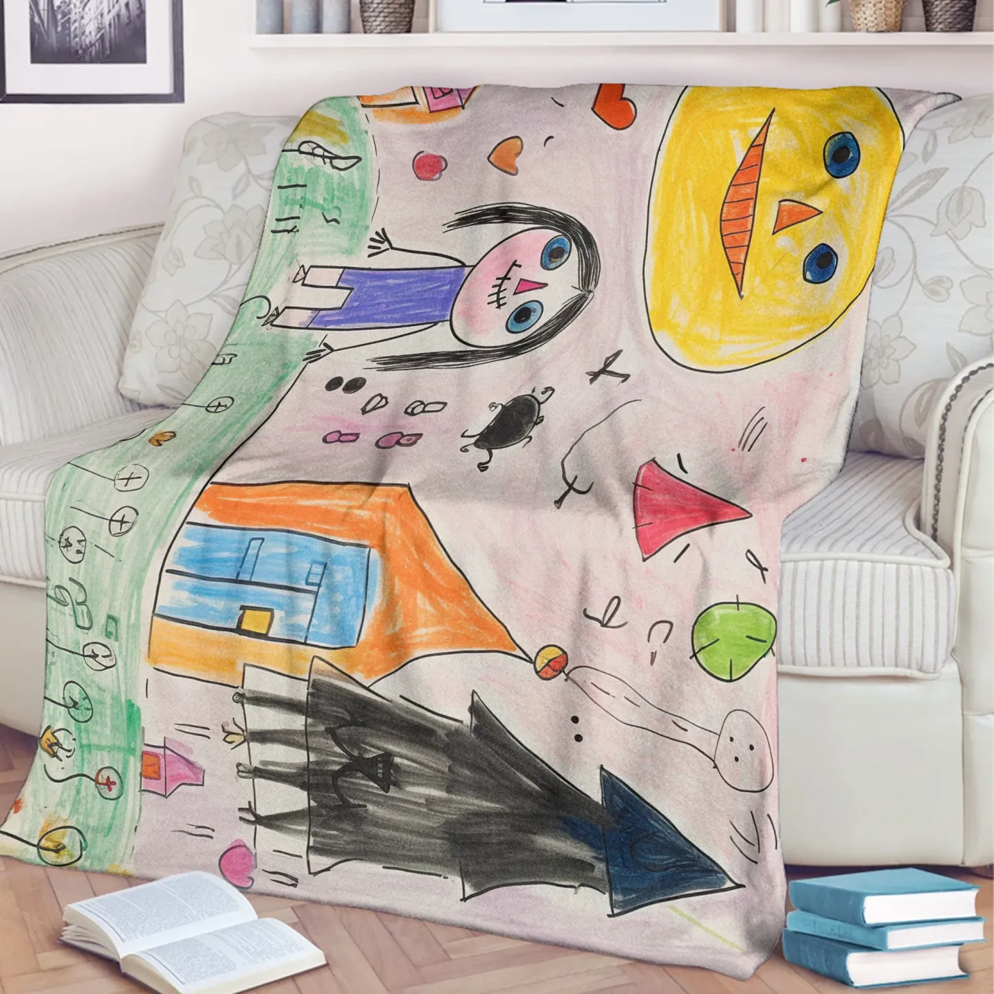 Personalized Kids Drawing Woven Blanket Custom Childrens Artwork Throw Unique Mothers Day Gift for Mom and Grandma