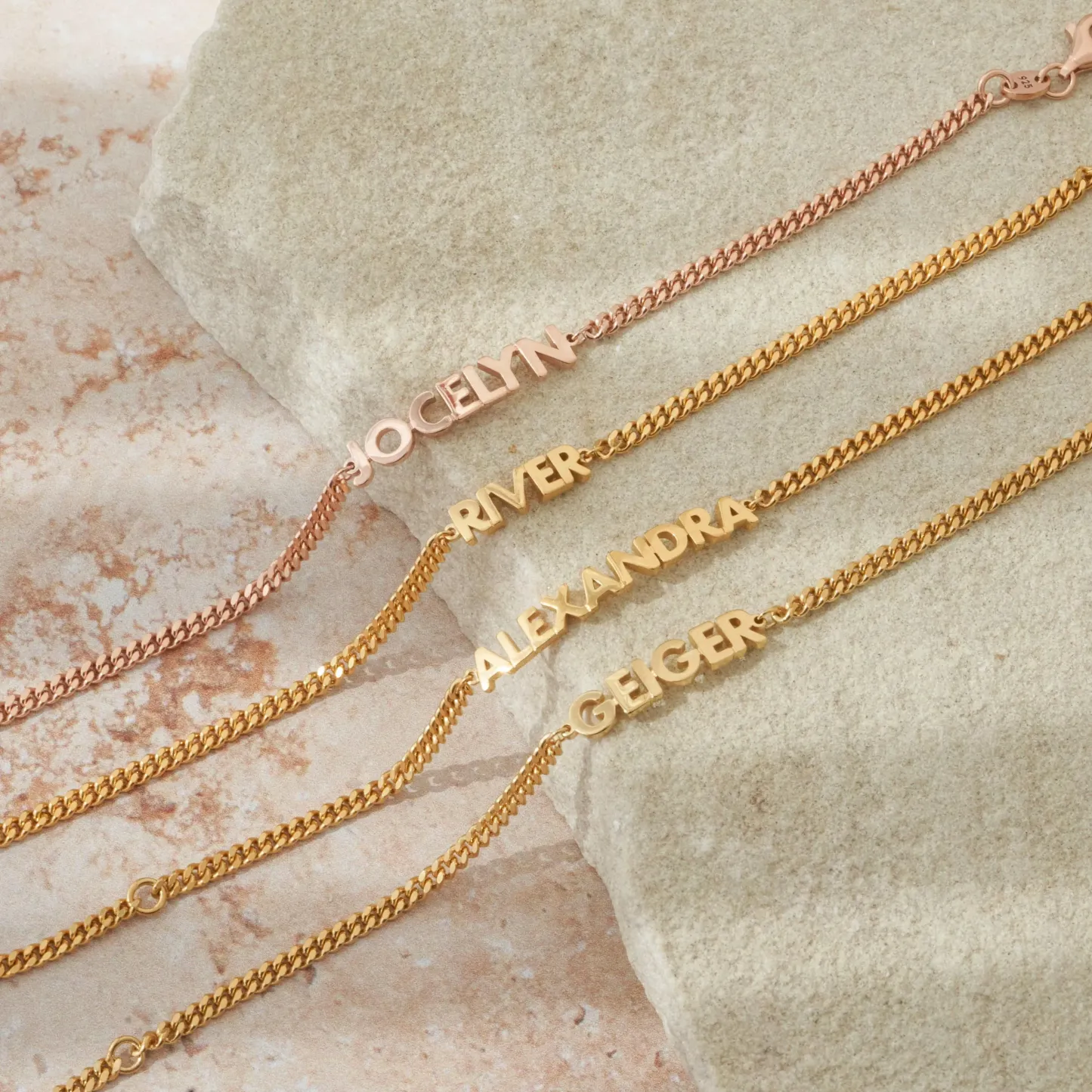 Custom Name Bracelet on Curb Chain Modern Block Letter Name Bracelet Personalized Heavy Chain Name Jewelry - aiprintlab