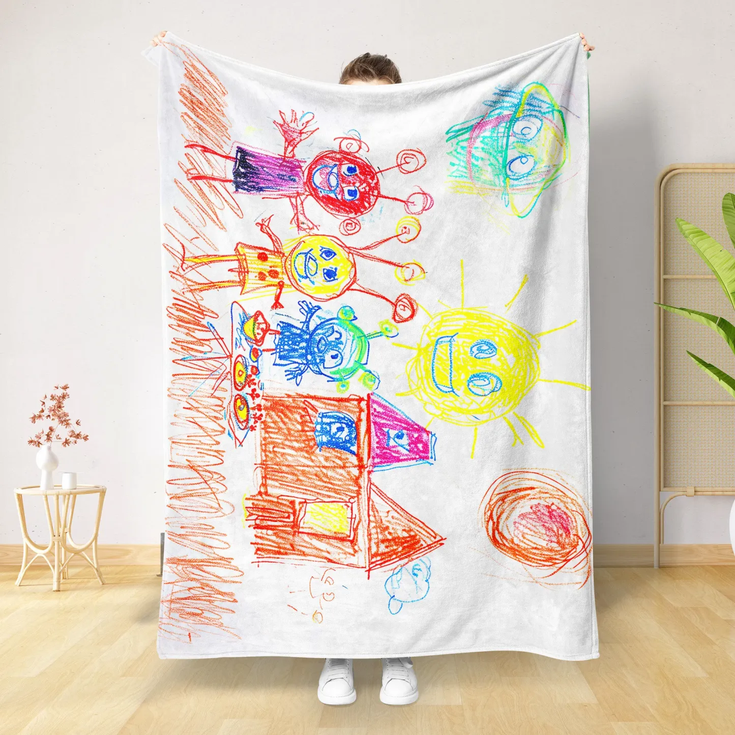 Personalized Kids Drawing Woven Blanket Custom Childrens Artwork Throw Unique Mothers Day Gift for Mom and Grandma