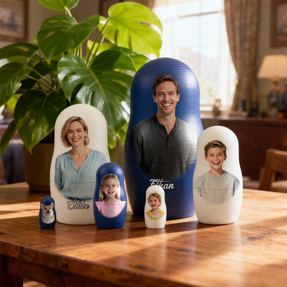 Personalized Photo Nesting Doll Custom Text Family Picture Matryoshka Keepsake Gift for Christmas and Home Decor - aiprintlab