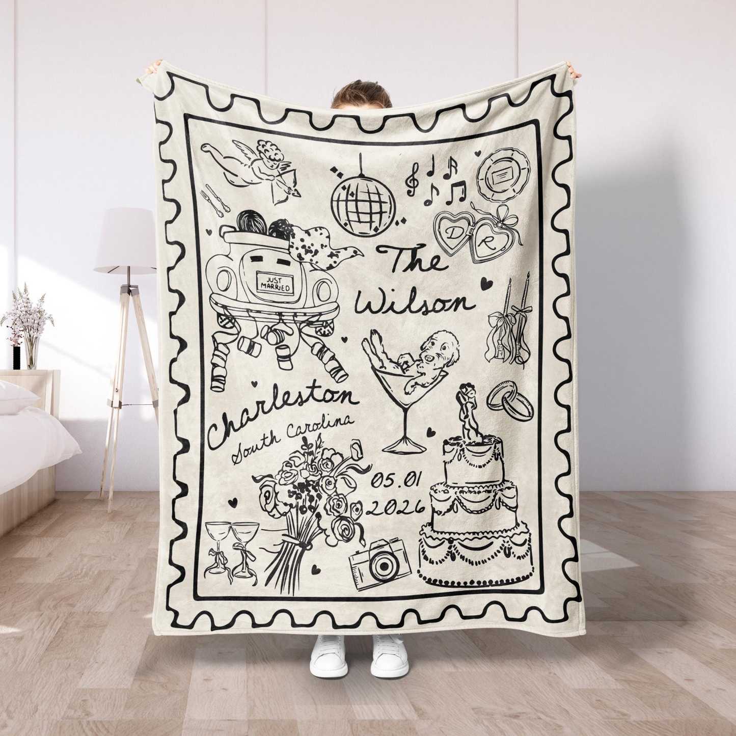 Personalized Wedding Woven Blanket Custom Name and Date Cotton Throw Blanket Just Married Woven Tapestry Blanket Anniversary Gift