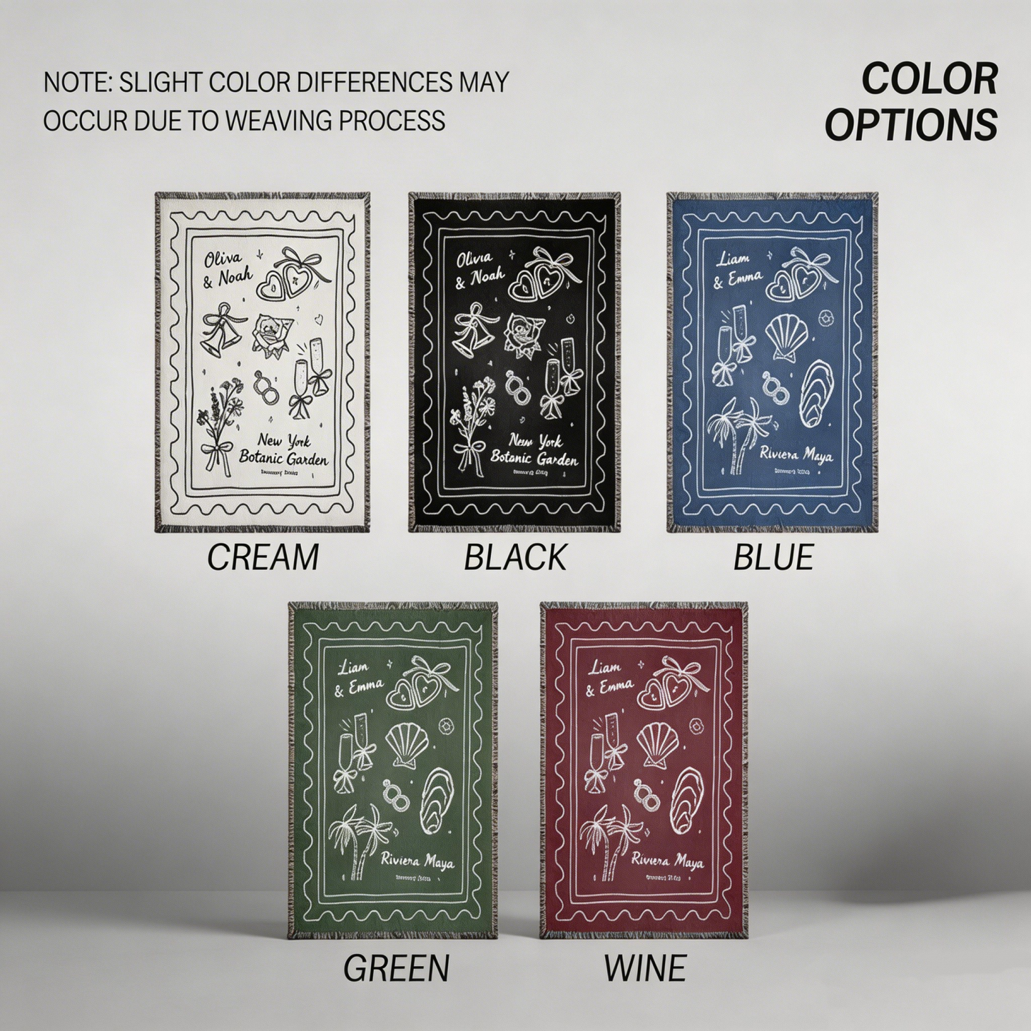 Custom Wedding Woven Blanket Personalized Names and Anniversary Date Cotton Throw Keepsake for Newlyweds