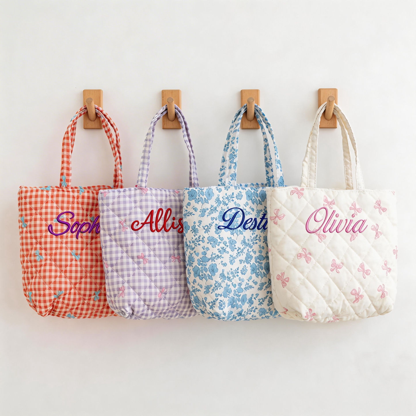 Personalized Name Block Print Tote Bag Custom Name Floral Carryall Handbag Summer Holiday Gift for Her