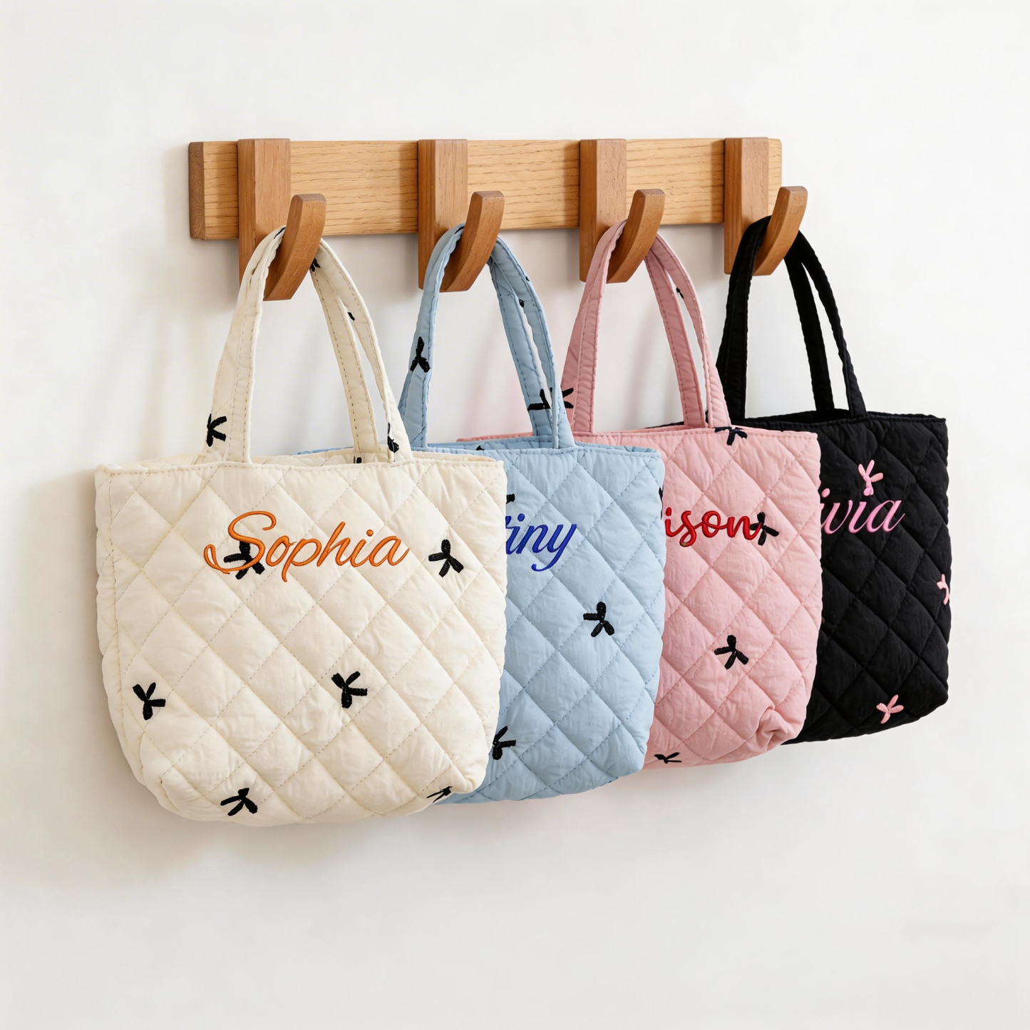 Personalized Name Block Print Tote Bag Custom Name Floral Carryall Handbag Summer Holiday Gift for Her