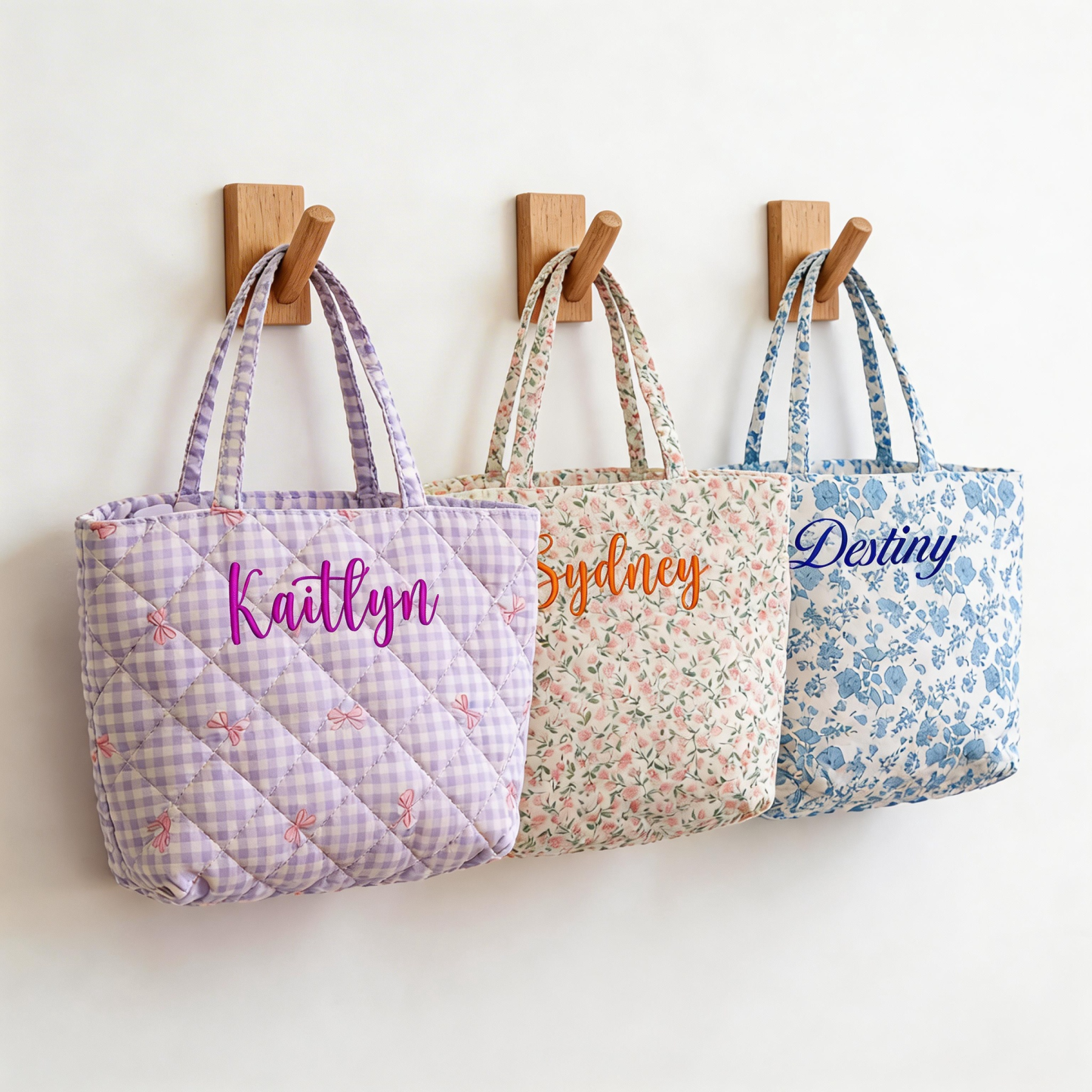 Personalized Name Block Print Tote Bag Custom Name Floral Carryall Handbag Summer Holiday Gift for Her