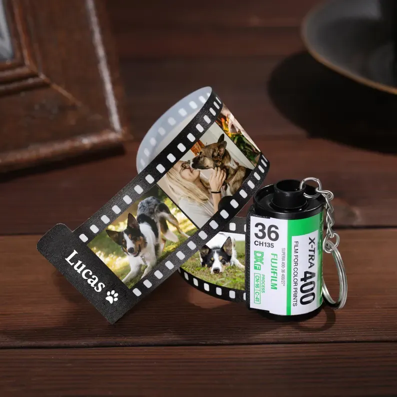 Custom Pet Photo Film Roll Keychain with Name Personalized Dog Cat Photo Film Roll Keyring Multi Photo Pet Film Roll Keychain Memorial Gift - aiprintlab